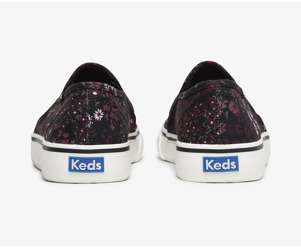 Slip Ons Keds Mujer Negras/Multicolor - Washable Double Decker Floral - 062-MOQGZW